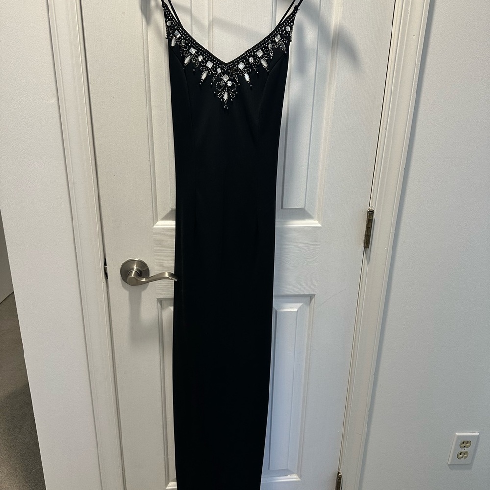 Black Beaded V-Neck Maxi Slip Dress